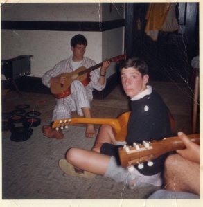 Dorm room, fall 1965. From left: Tony Thompson, Todd Cohen, Bob Cohan (hand and knee)