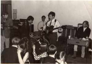 Rising Storm playing at Andover dance. From left: Todd Cohen, RIchard Weinberg, Tom Scheft, Tony Thompson